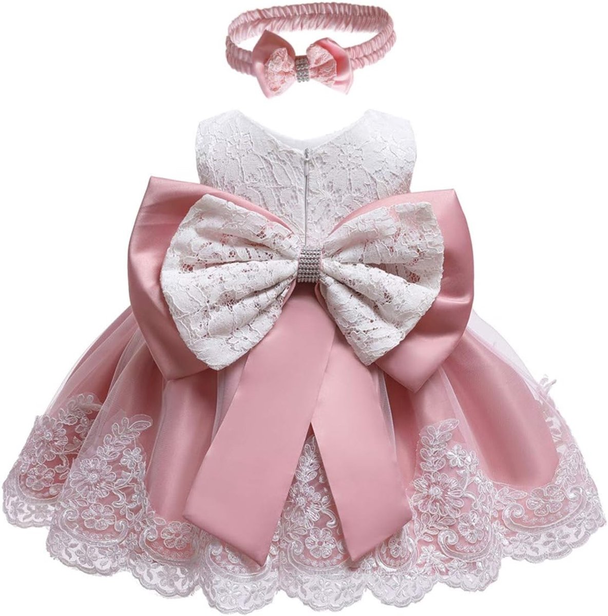 Babymeisje Jurk Kant Strik Bloem Prinses voor Bruiloft Doop Feest 6-12 Maanden