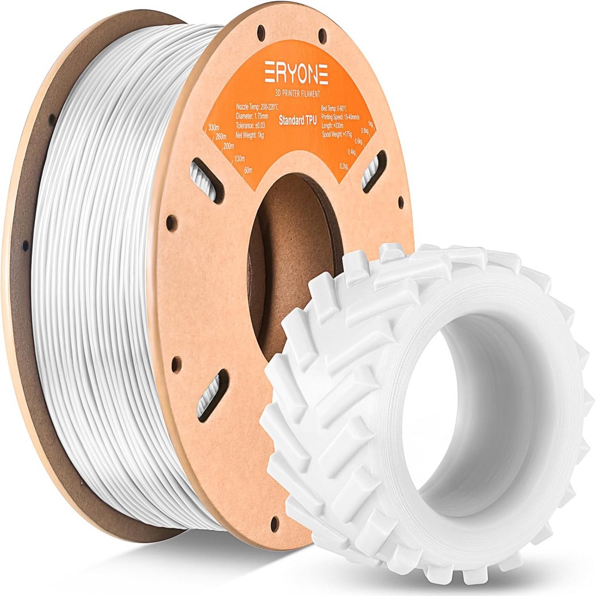 Flexibel TPU Filament 1.75 mm (95A) - 1 kg Wit - Hoogwaardig 3D Printer Materiaal
