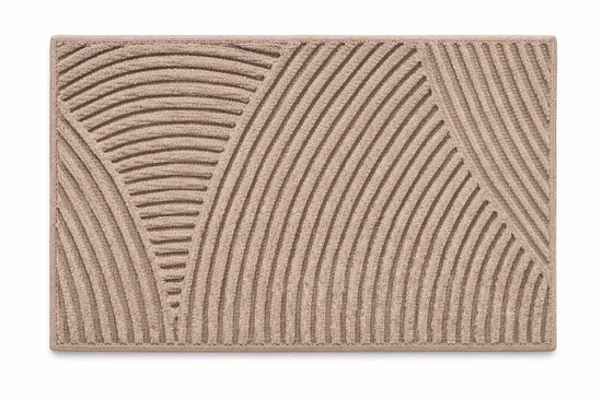 Beige deurmat met reliëf van gebogen lijnen.