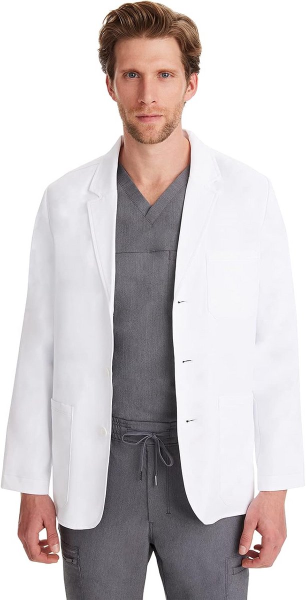 Professionele Witte Laboratoriumjas voor Heren met Traditionele Details