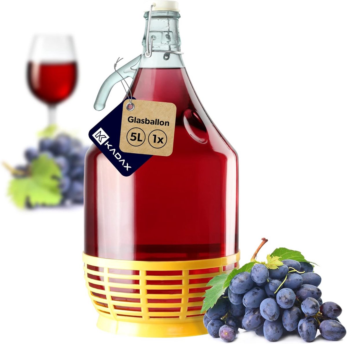Gistingballon Glas 5L met Kunststof Mand voor Wijn en Bier