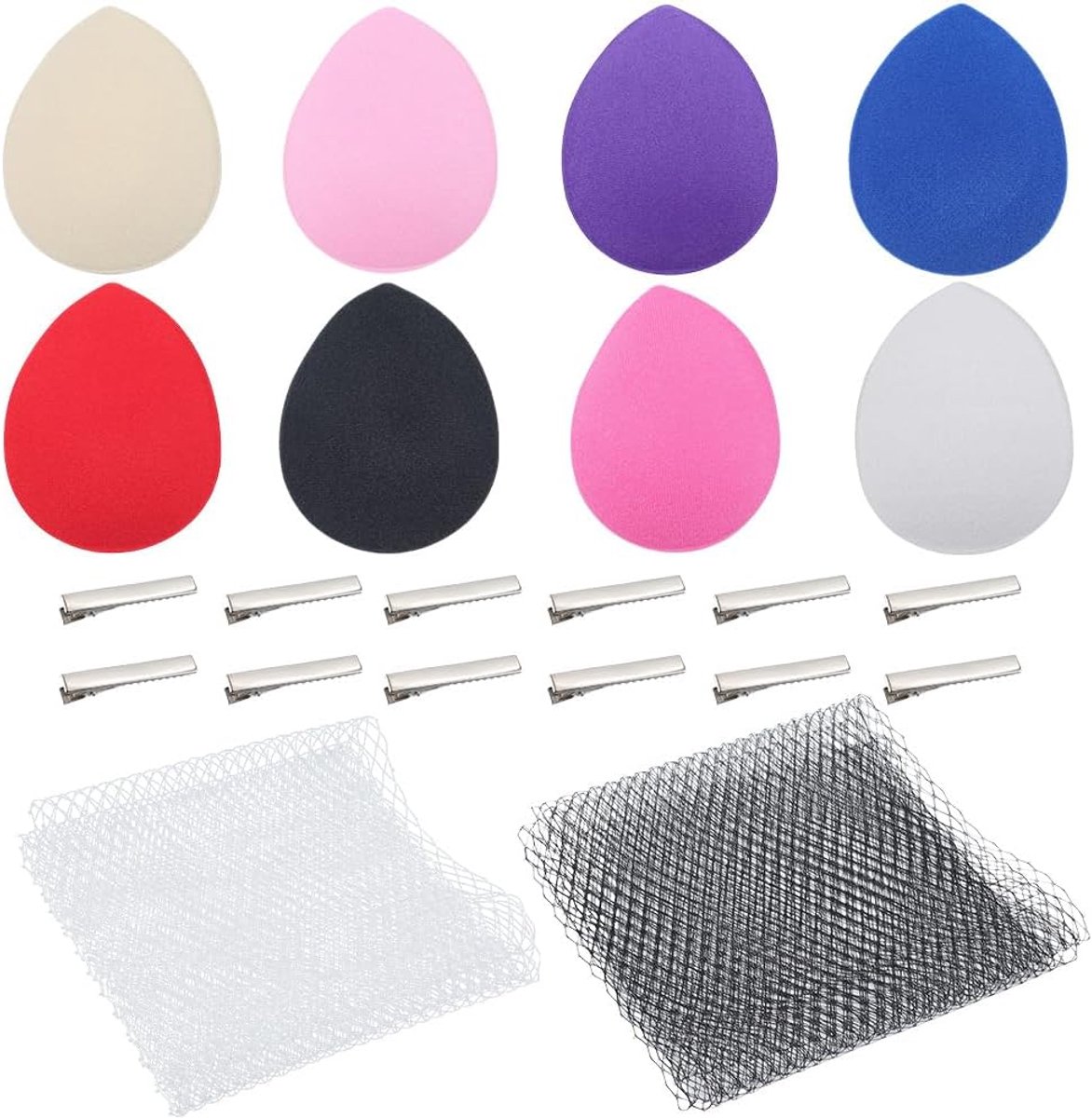 8x Set Fascinator Hoofdbasis Traanvormig voor Hoeden Maken met Clips en Sluier