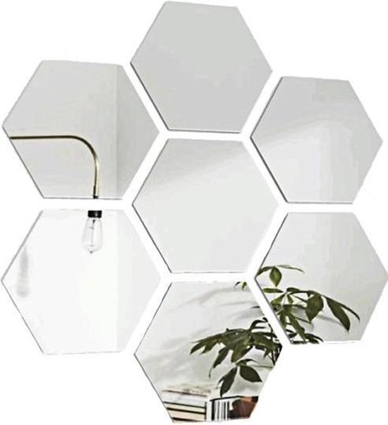 Hexagon wandspiegel - Woonkamer decoratie - Zeshoek wand spiegel set - 12 stuks - 184 x 160 x 92 mm