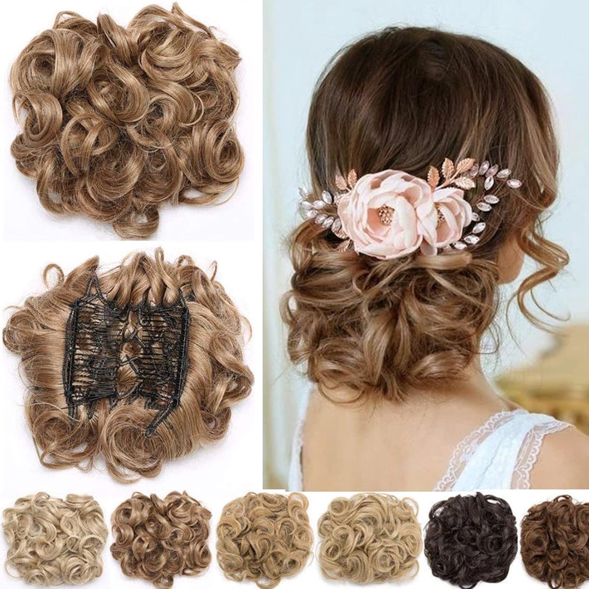 Haarextensie Korte Kam Rommelige Krullende Golvende Haarstuk Knot Lichte Mix Blond