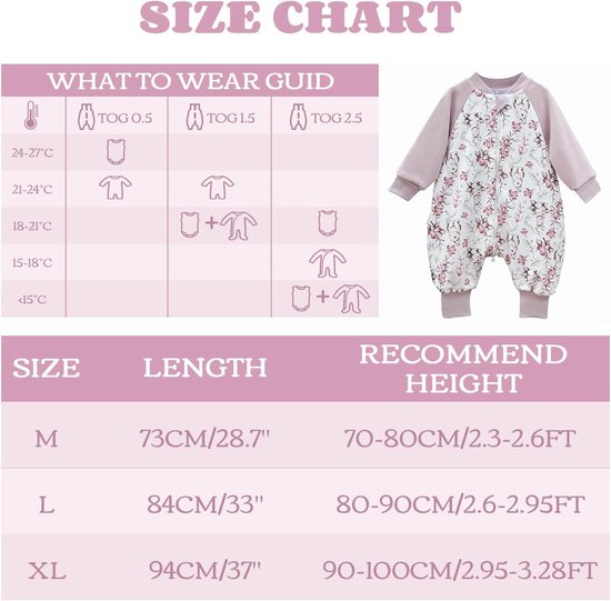 Warme babyslaapzak met voetjes en lange mouwen, 1.5 TOG, fleece voor peuters — afbeelding 2