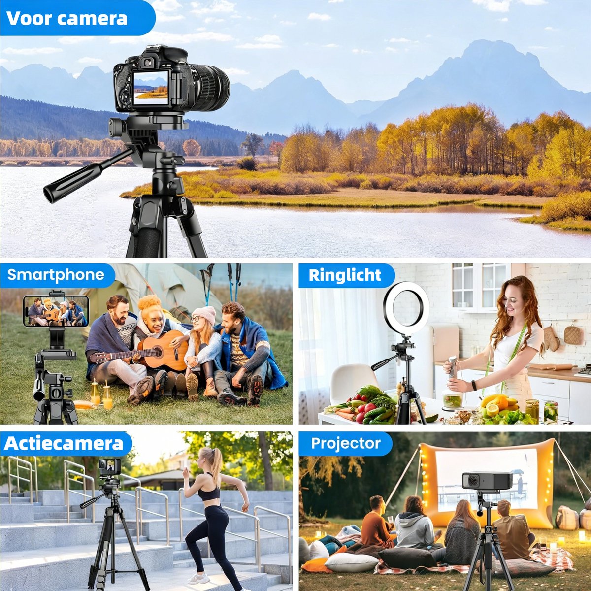 Fokelyi Camera Statief 172cm - Aluminium Tripod met Bluetooth thumbnail 4