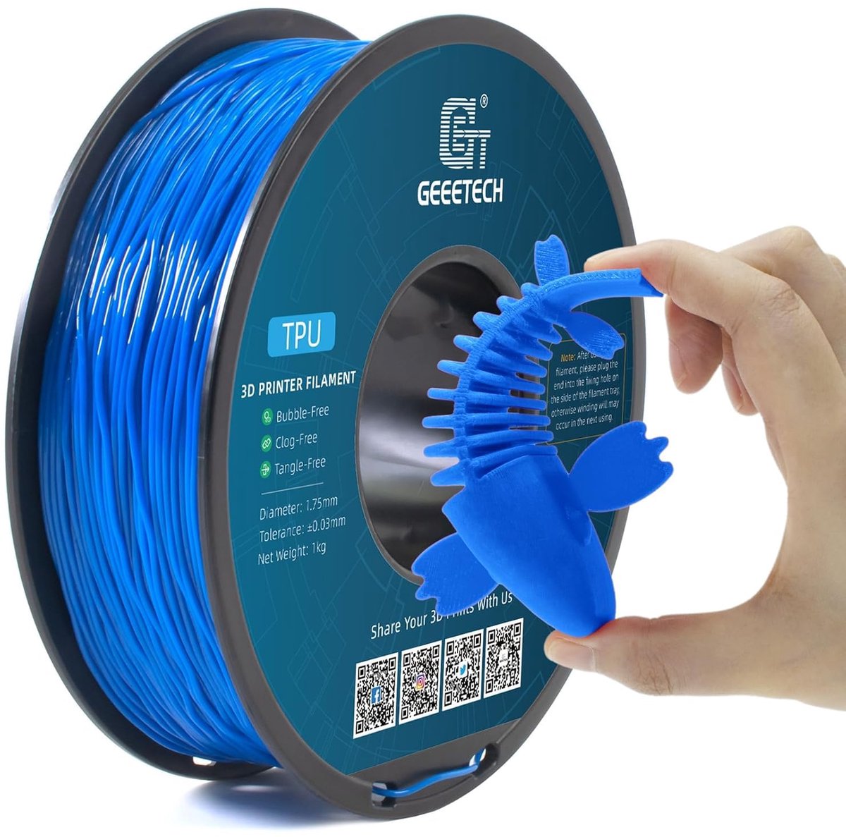 Flexibel TPU 1,75 mm Filament 1 kg voor 3D-printer (Blauw)