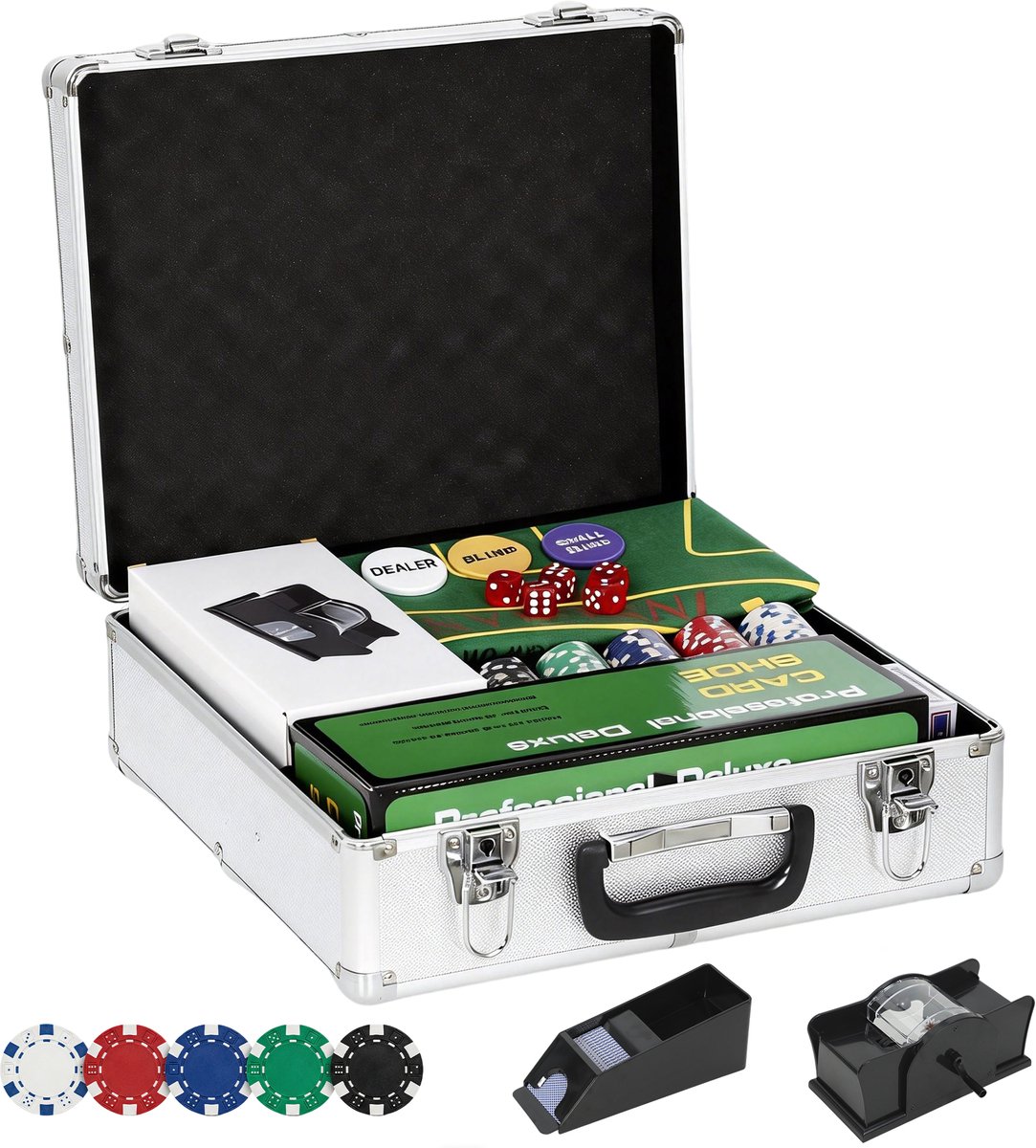SPORTNOW Pokerfiches Set - ABS, PS - 38x37x15cm - Zilver