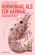 ELlemiek de Wit's 'Hormonaal als een Garnaal'. Pinks tone shrimp composite of animals and flowers. Title text visible.