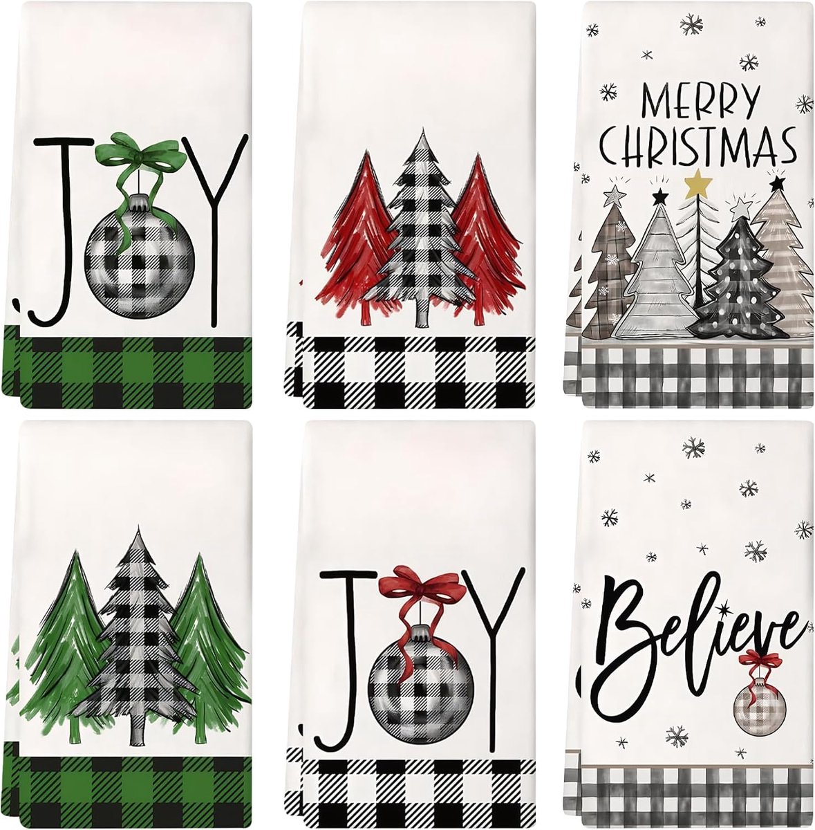 6x Keukendoeken Kerst met Thema - Sneldrogend en Zeer Absorberend Theedoeken 40x48 cm