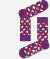 Happy Socks Unisex Sokken | Maat 36-40 | Paars met gekleurde badeendjes | Rubber Duck Sok |