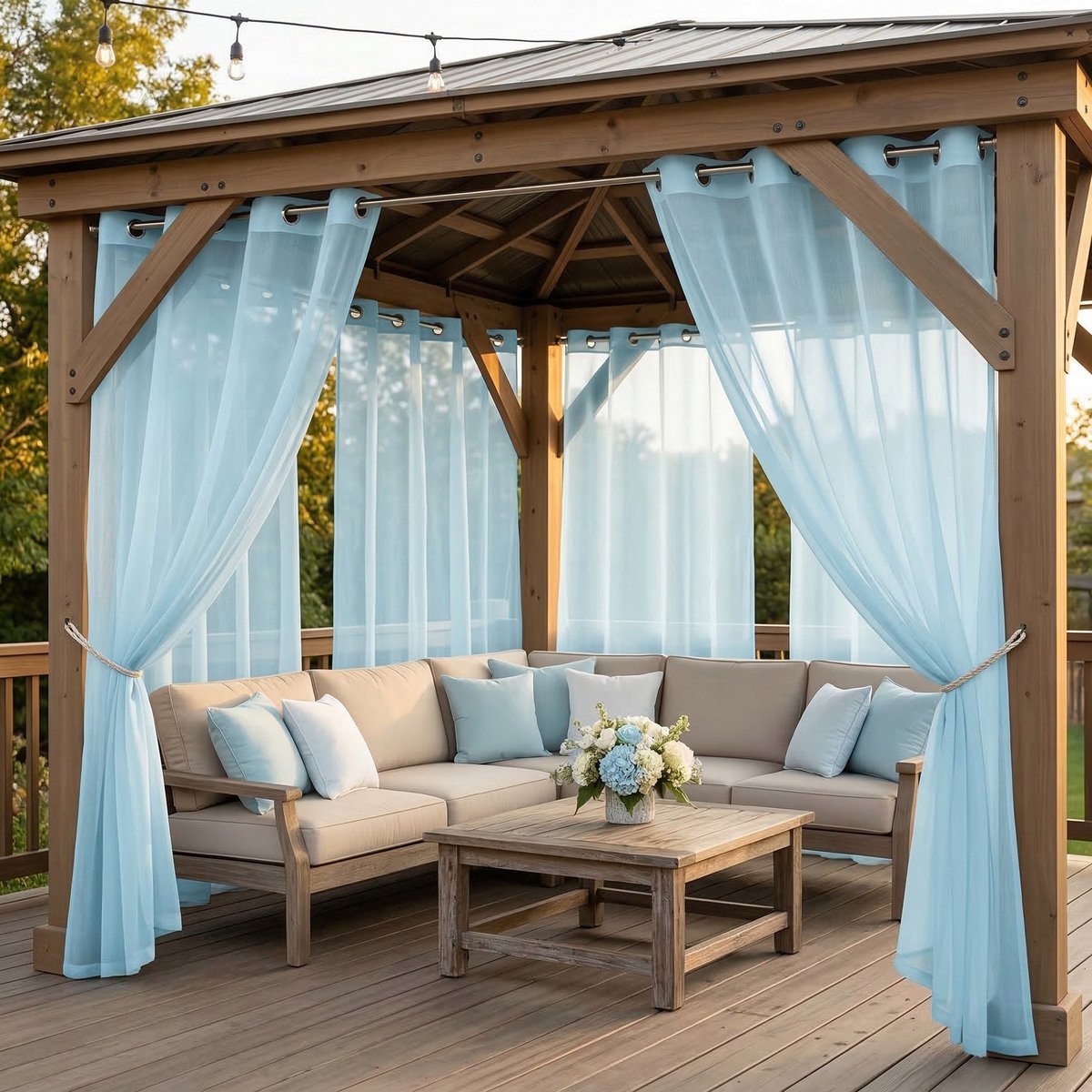 Qelus Buitengordijn Waterdicht Lichtdoorlatend met Ringen - Vitrages - Outdoor Gordijn Transparant - 132x213cm - Blauw - 1 Stuk Blauw (1 Stuk)