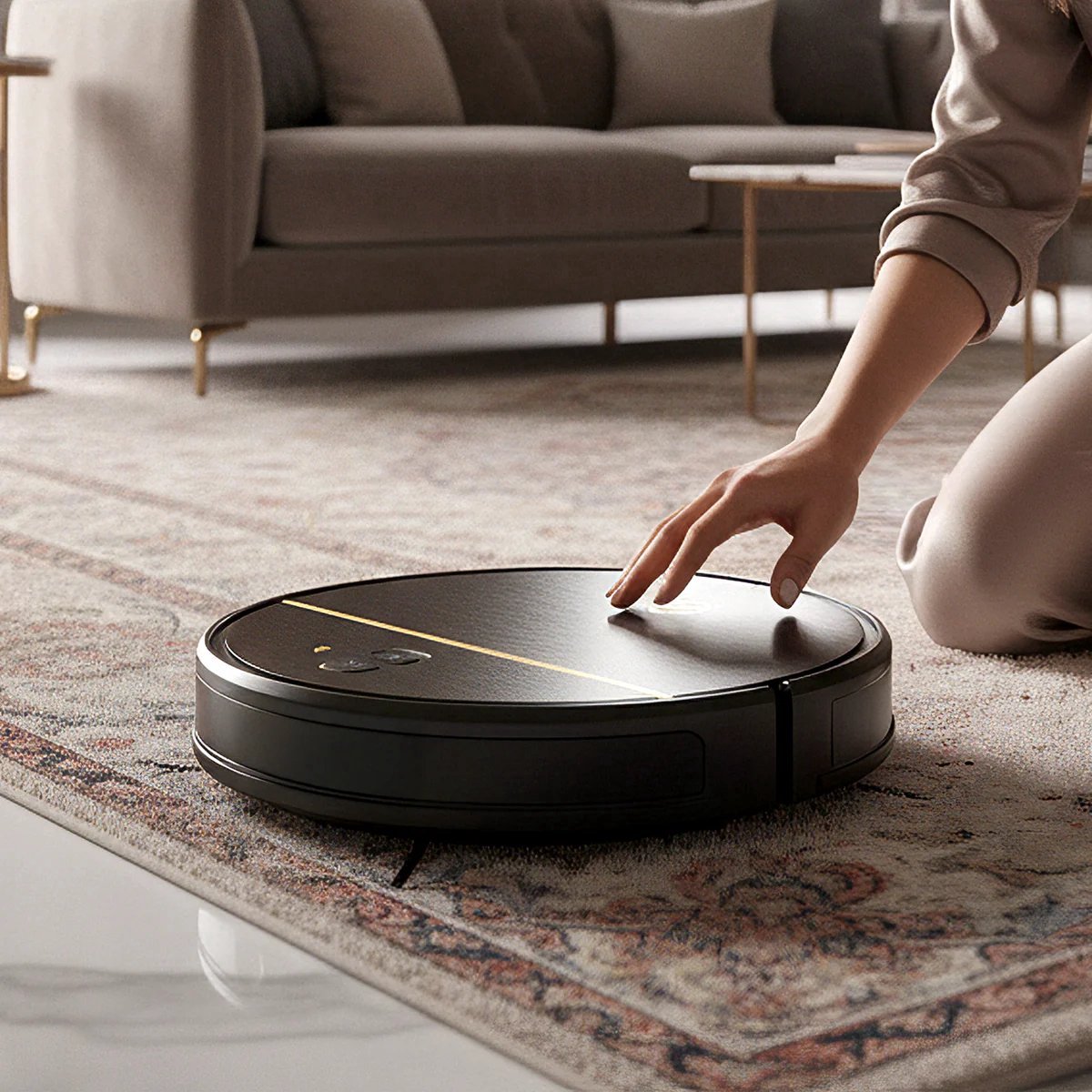 AG Robotstofzuiger met Dweilfunctie – 4500 Pa Zuigkracht – 120 minuten – Oplaadstation – App & Afstandsbediening – Ideaal voor Huisdierhaar, Harde Vloeren en Tapijt – Luxe 2-in-1 Dweilrobot – Gold Stripe Design – 2500 mAh - Black Gold Edition — afbeelding 5