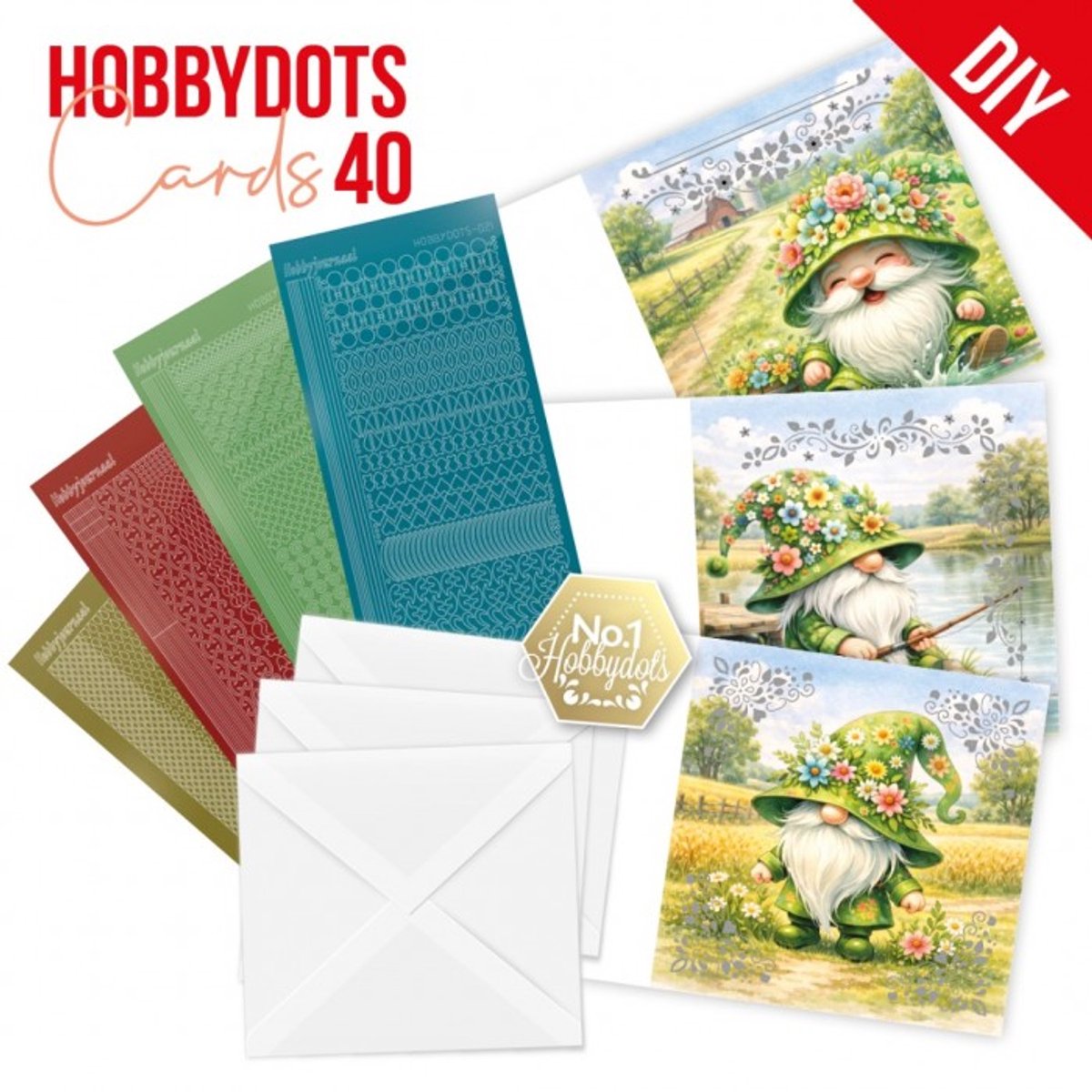 Hobbydots Cards 40 - Happy Gnomes - - Incl. Hobbydots stickers - Met de Dot and Do Cards maak je drie stijlvolle, handgemaakte kaarten - Gratis verzonden - DODOPP040