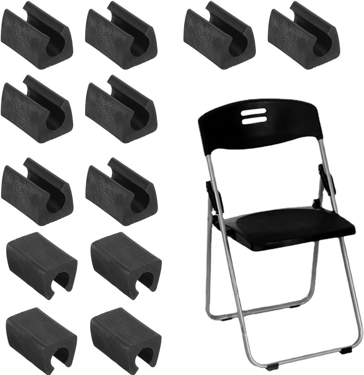 12 Stuks Zwarte Stoelpootdoppen voor U-vormige Buizen - Anti-slip Bescherming