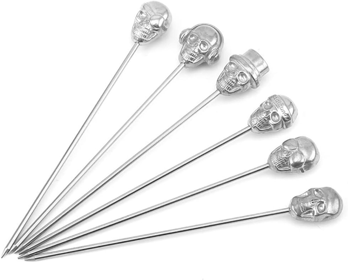 6-Pack Skull Cocktail Picks Herbruikbare Martini & Olijf Spiesjes