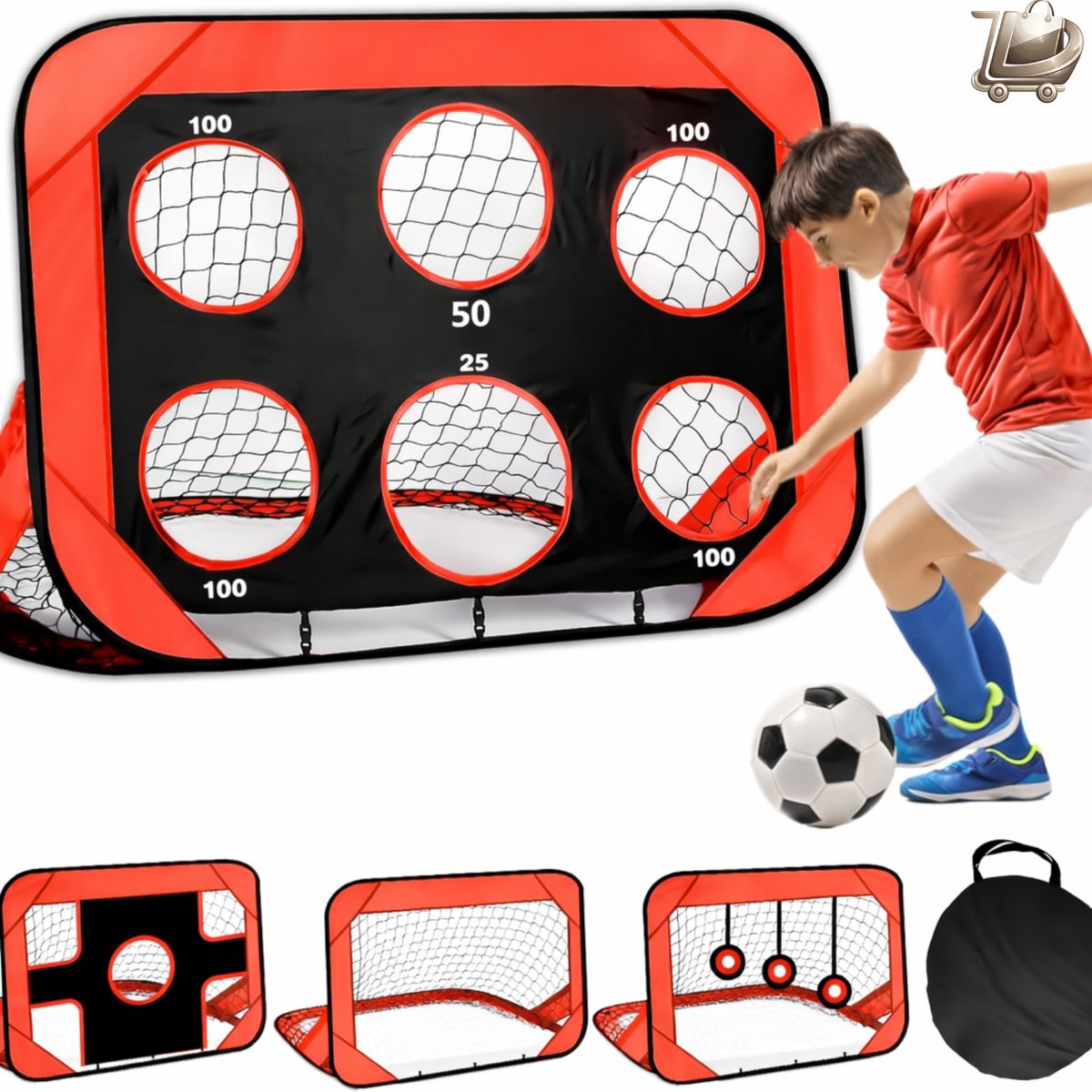 Voetbaldoel Set met Trainingsaccessoires - Binnen en Buiten Gebruik - Opvouwbaar en Draagbaar - Inclusief Voetbaldoelen, Trainingsmateriaal en Oefenaccessoires - Kinderen en Volwassenen