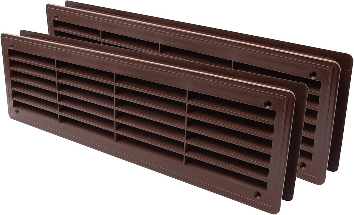 Set van 2 Rechthoekige Deurventilatieroosters Bruin 440x120mm - Kunststof Ventilatie Rooster voor Binnen