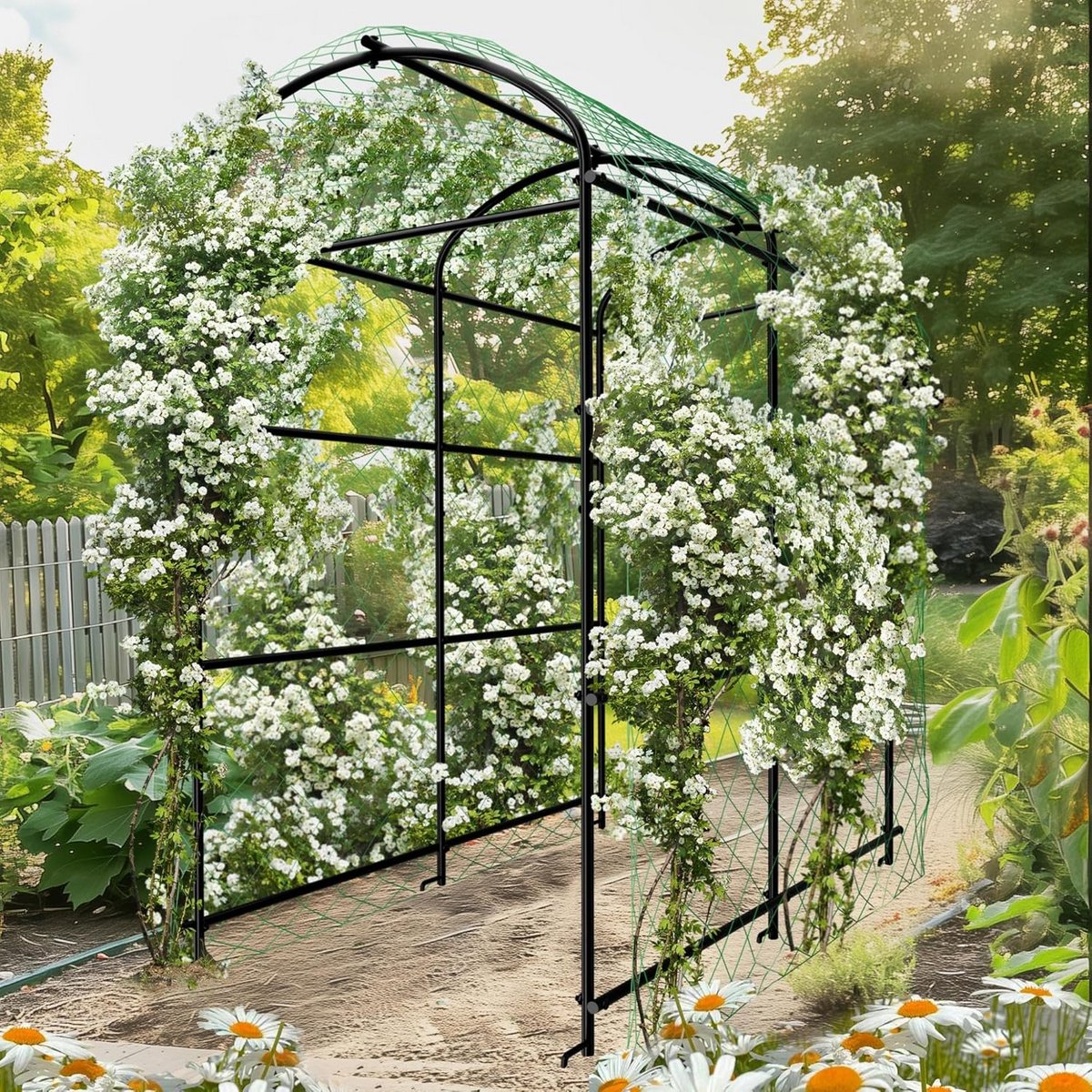 Klimrek – Klimboog – Tuinboog – Plantondersteuning – Klimframe – Hoogte 222 cm – Met Metalen Frame en Nylonneet
