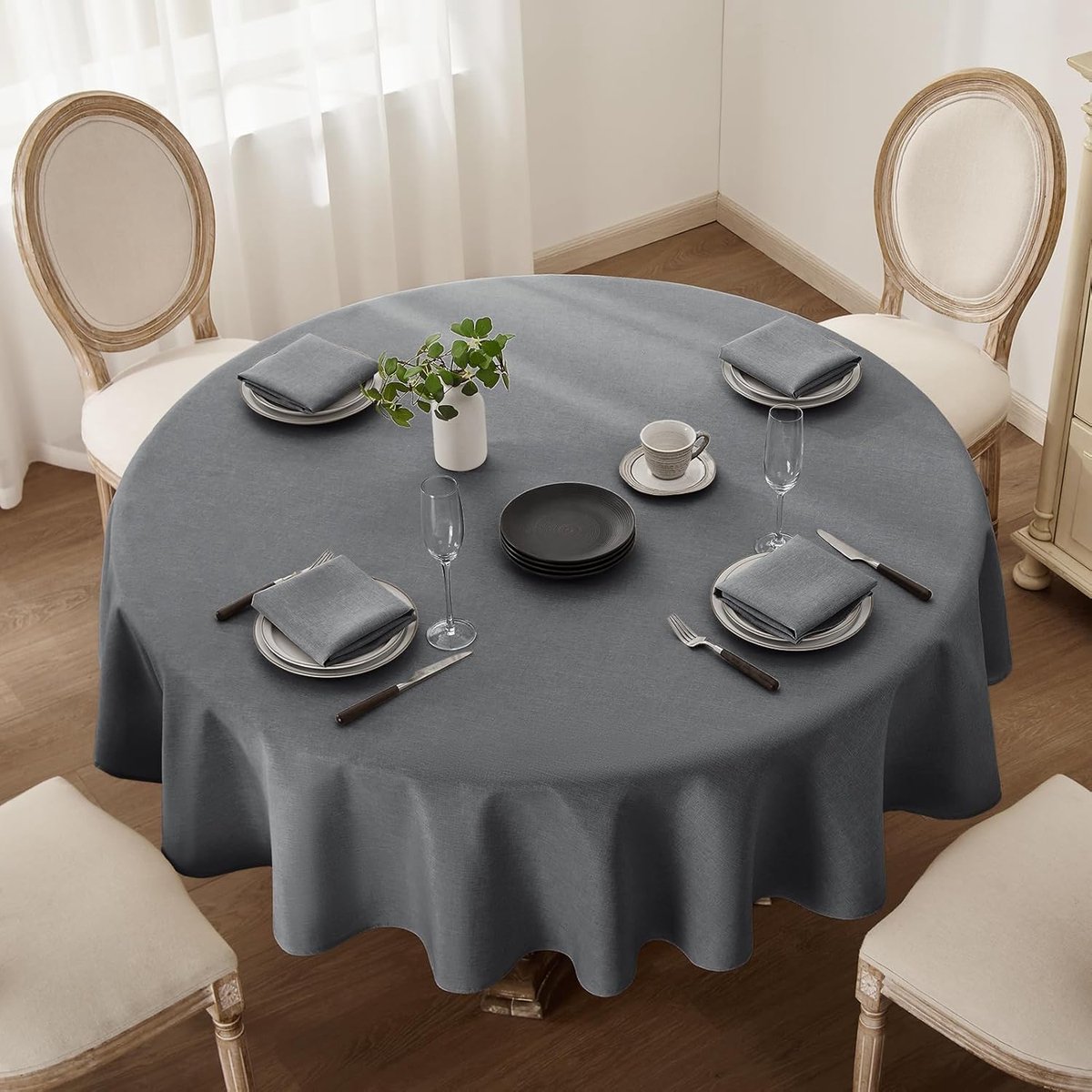 Rond Tafelkleed Linnenlook - Waterafstotend Wasbaar voor Buiten en Binnen - 140 cm