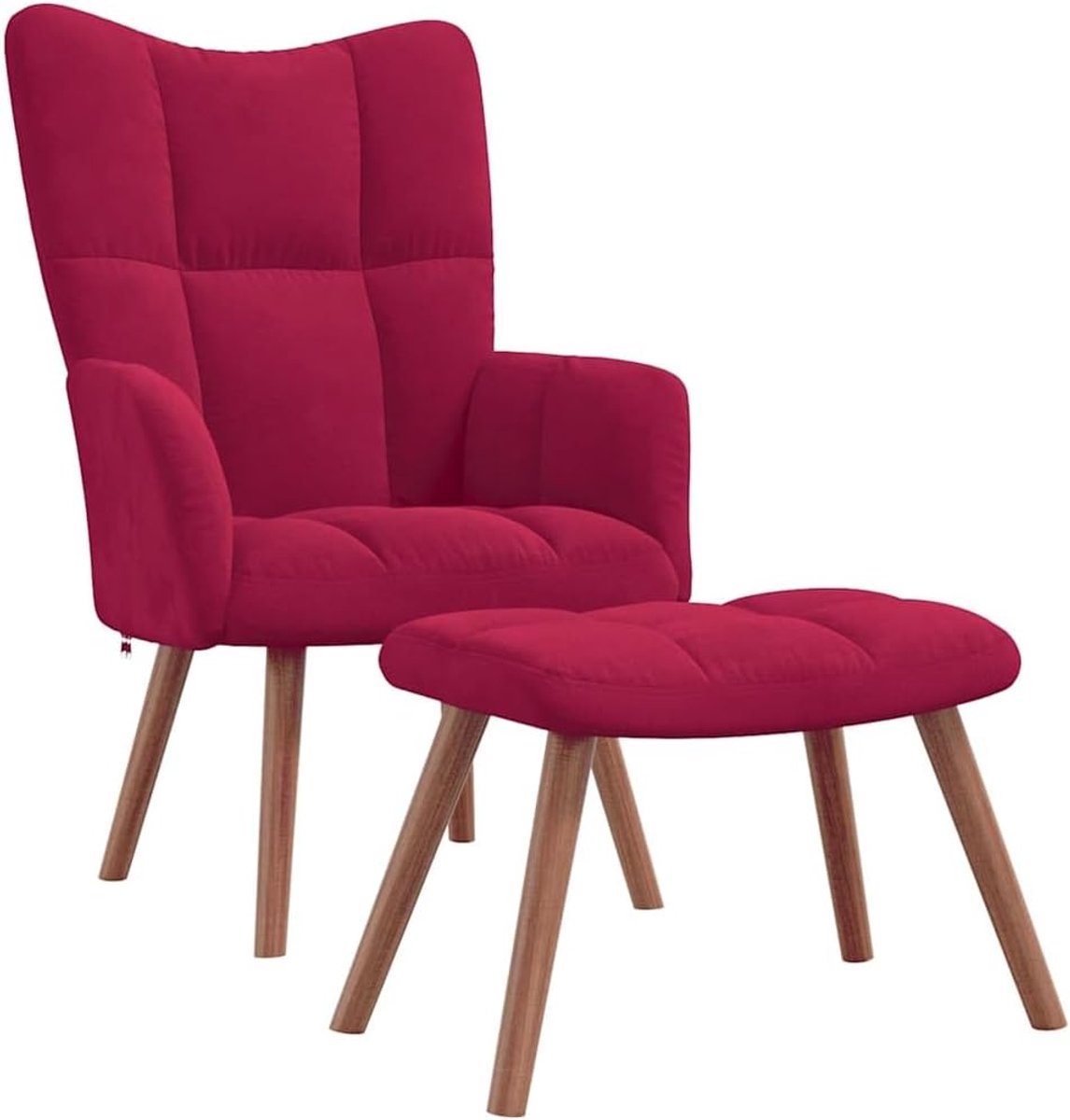 Relaxstoel met voetenbank - Fauteuil zitting - Ontspannen in huis - Fluwelen bekleding - 61x69x95cm - Wijnrood