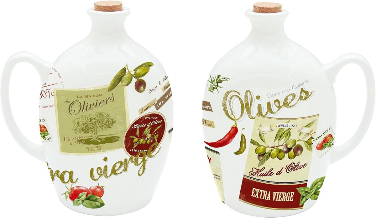 Vintage Oliepot van Porselein met Olijvendecoratie