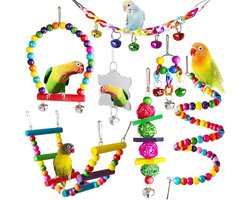 Sander Shop 7 Stuks Vogel Papegaai Speelgoed,Hangende Bel Vogelkooi Schommel Speelgoed,Houten Baars Kauwspeelgoed Voor Papegaai,Valkparkiet Conures,Liefde Vogels,Vinken