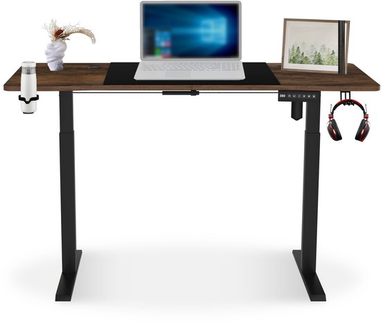 Hoogteverstelbaar Bureau – 120x60 cm – Elektrisch in 3 Hoogten Verstelbaar Tafelf – Ergonomisch, Met Geheugenfunctie, Modern Kantoor- en Gamingbureau Computertafel – Bruin