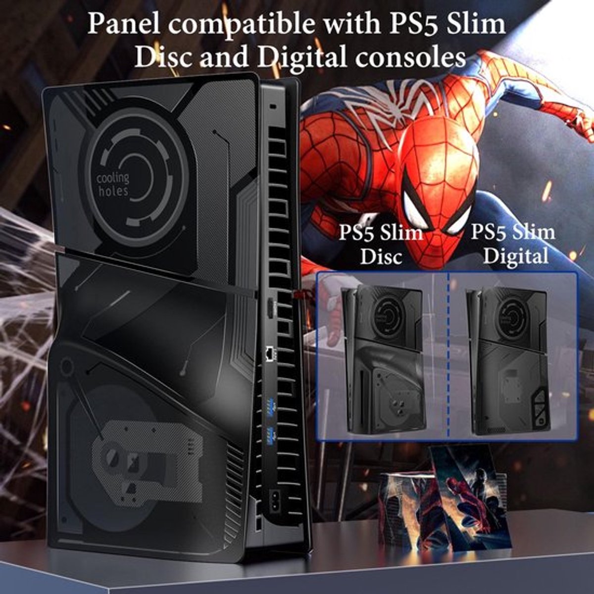 Frontplaathoes geschikt voor PS5 Slim Disc en Digital Edition - 4-in-1 Cover geschikt voor PS5 Slim Console - Aangepaste slanke accessoirehoes-skin geschikt voor Playstation 5 Slim - Faceplate – foto 3