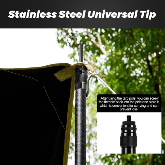Set van 2 Verstelbare Carbon Fiber Tarp Stokken Telescopisch voor Tent en Luifel 2.1m tot 3m — afbeelding 2