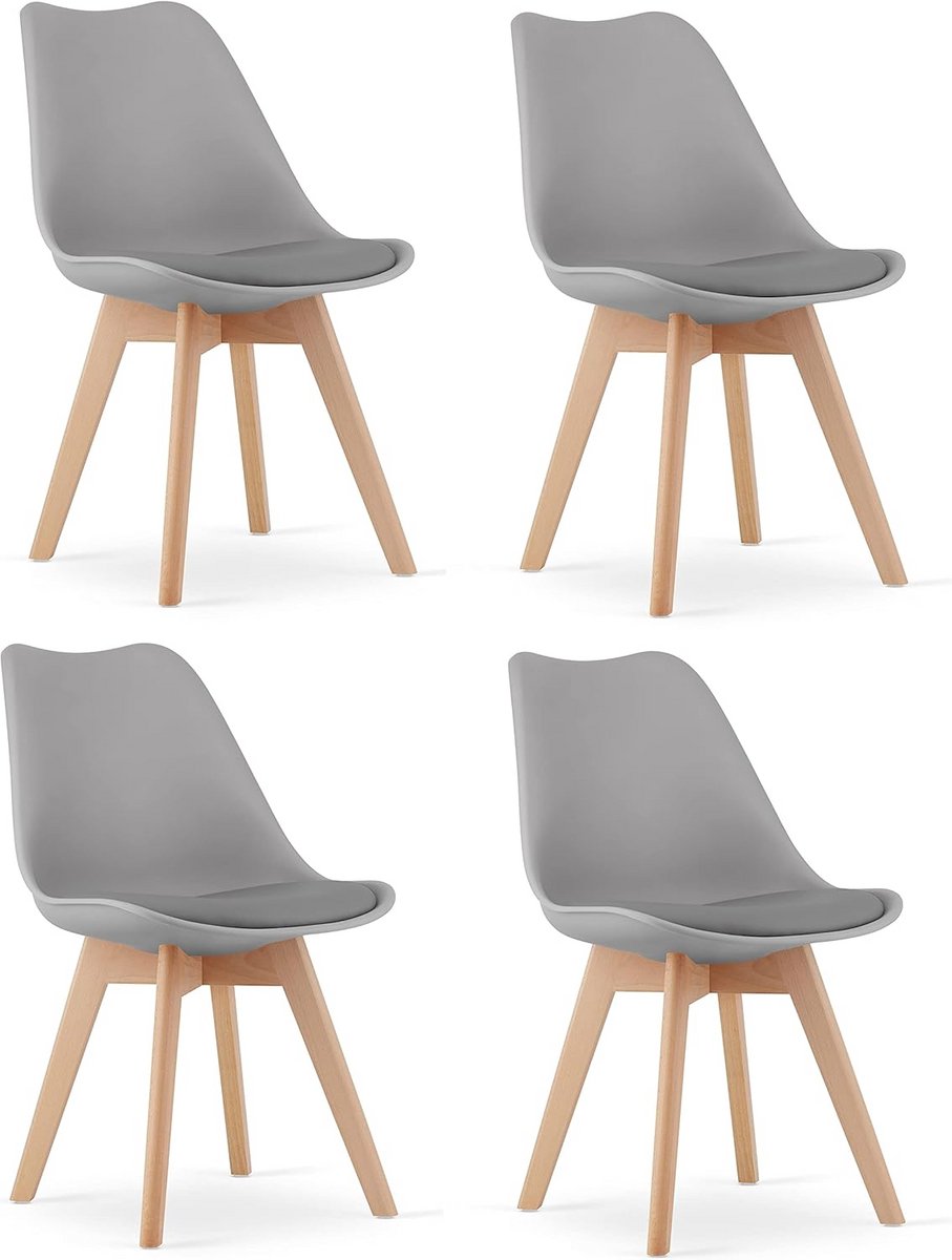 Set van 4 Eetkamerstoelen in Grijs met Beukenhouten Poten