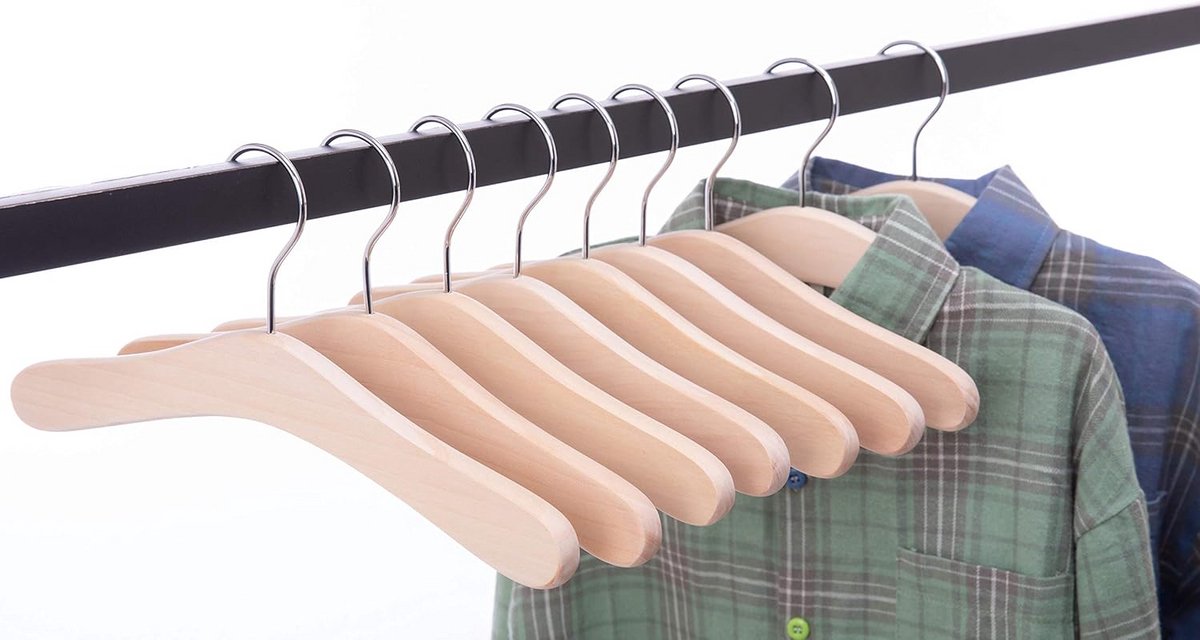 Set van 10 Houten Kleerhangers voor Kinderen en Peuters, 30 cm, Natuurlijk Hout