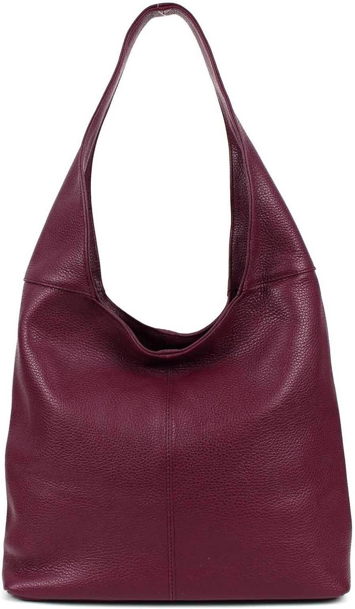 Dames leren schoudertas shopper draagtas bordeauxrood