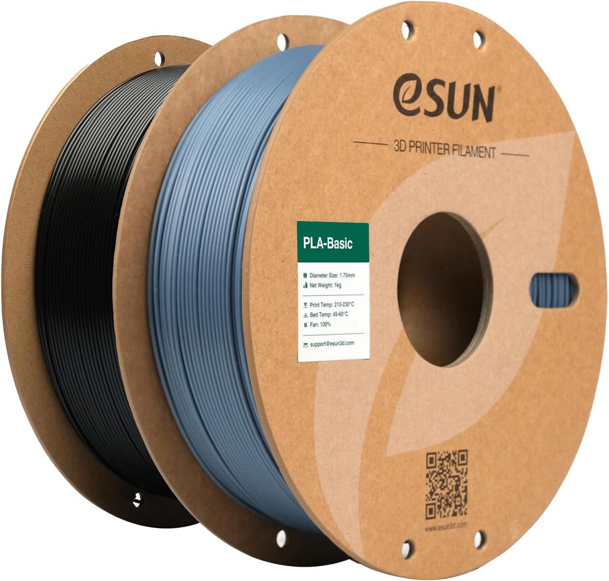 2-Pack 1.75mm PLA Filament 1KG Grijs Zwart voor 3D Printers Hoge Nauwkeurigheid