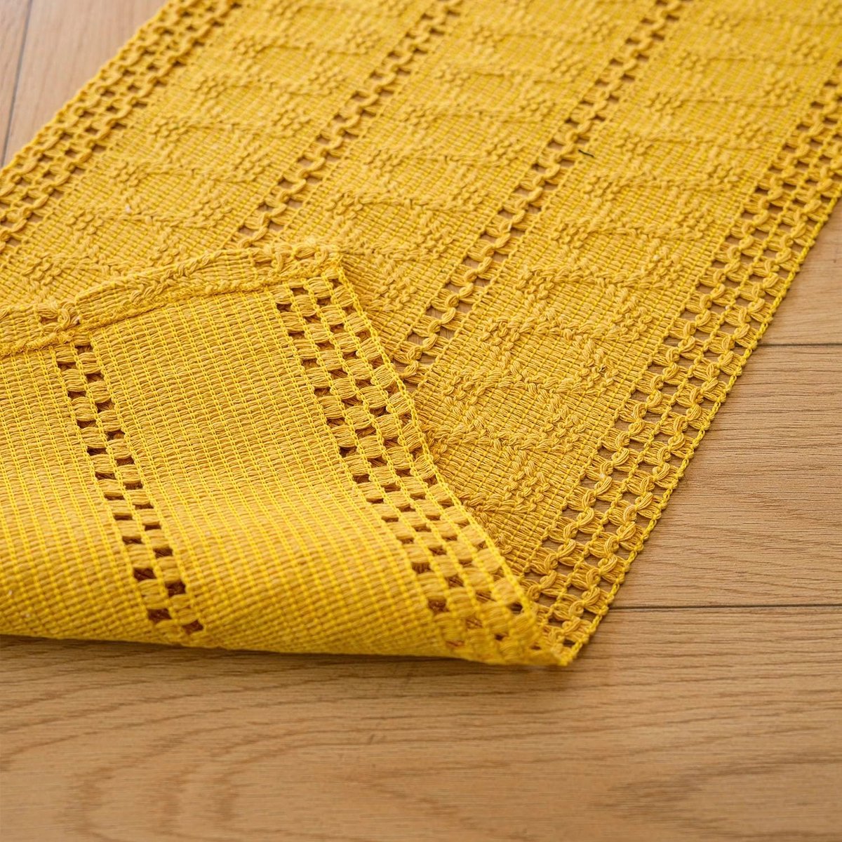 Boho Macramé Tafelloper Katoen Linnen Rustiek Geel Rechthoekig tafelkleed 30x80 cm