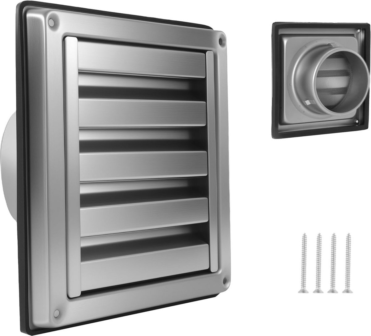 Ventilatierooster 125 mm RVS met insectengaas en terugslagklep