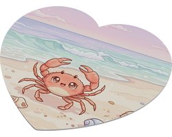 Hartvormige Muismat Kawaii Krab Strand - Cute Ocean Design - Pastel Gaming Bureau Accessoires - Cadeau voor haar: Vriendin & Collega - Japanse Anime Stijl Zee - Zomerse Mousepad Meisjes - Roze Blauwe Kantoor Decoratie - Vrolijke Krabben