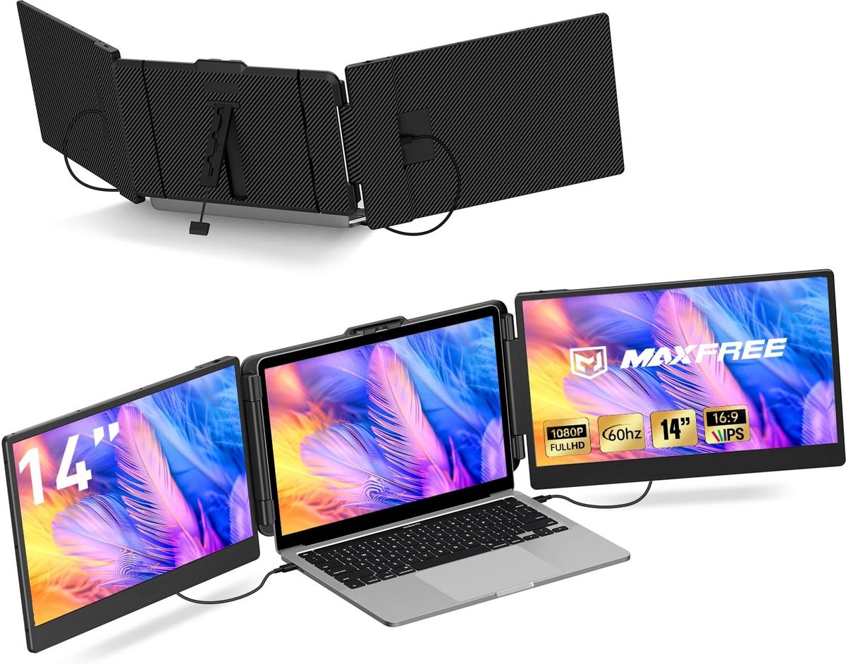 14 inch Draagbare Monitor voor Laptop - FHD 1080P IPS Uitbreidingsscherm met HDMI en Type-C Plug & Play