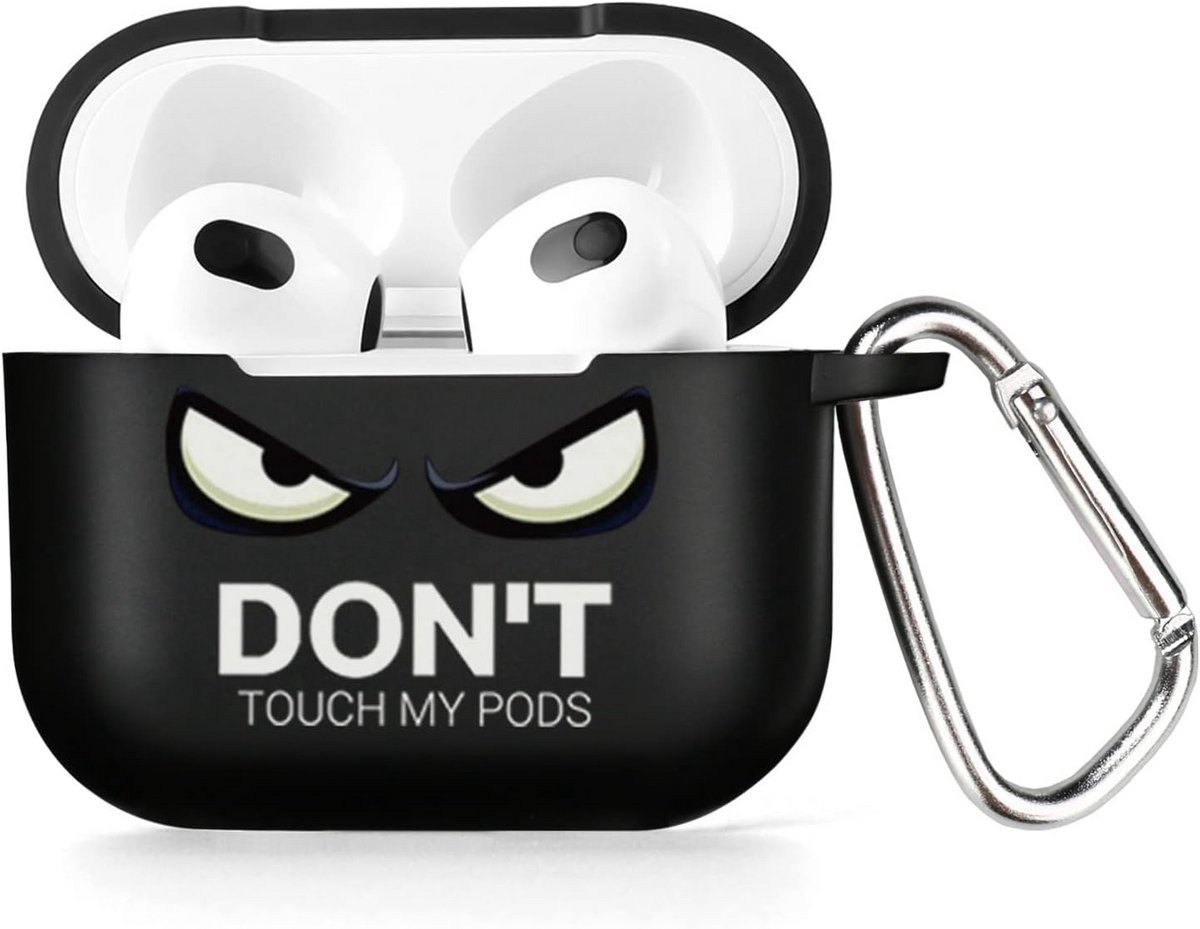 Beschermhoes voor AirPods 4 met Karabijnhaak - Zachte TPU Case in Zwart met Patroon