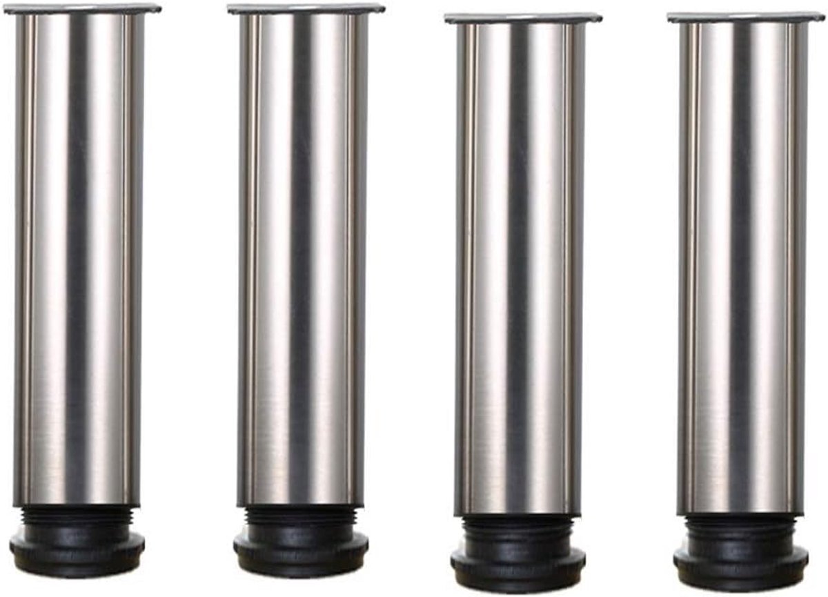 Set van 4 Verstelbare Meubelpoten in Geborsteld RVS - 200 mm Hoogte