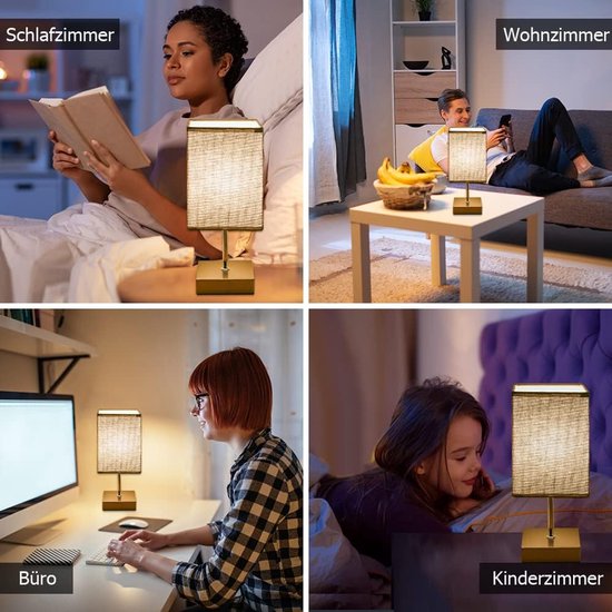 Nachtlampje - Tafellamp - Touch Bediening - Dimbaar - Nachtlampje Slaapkamer - Tafellamp Woonkamer - 3 Helderheidsniveaus - Linnen Lampenkap - Bedlampje - E14 Fitting - Inclusief LED Lamp - Modern Nachtlampje - Sfeerverlichting - Nachtkastje Lamp van Merkloos — afbeelding 5