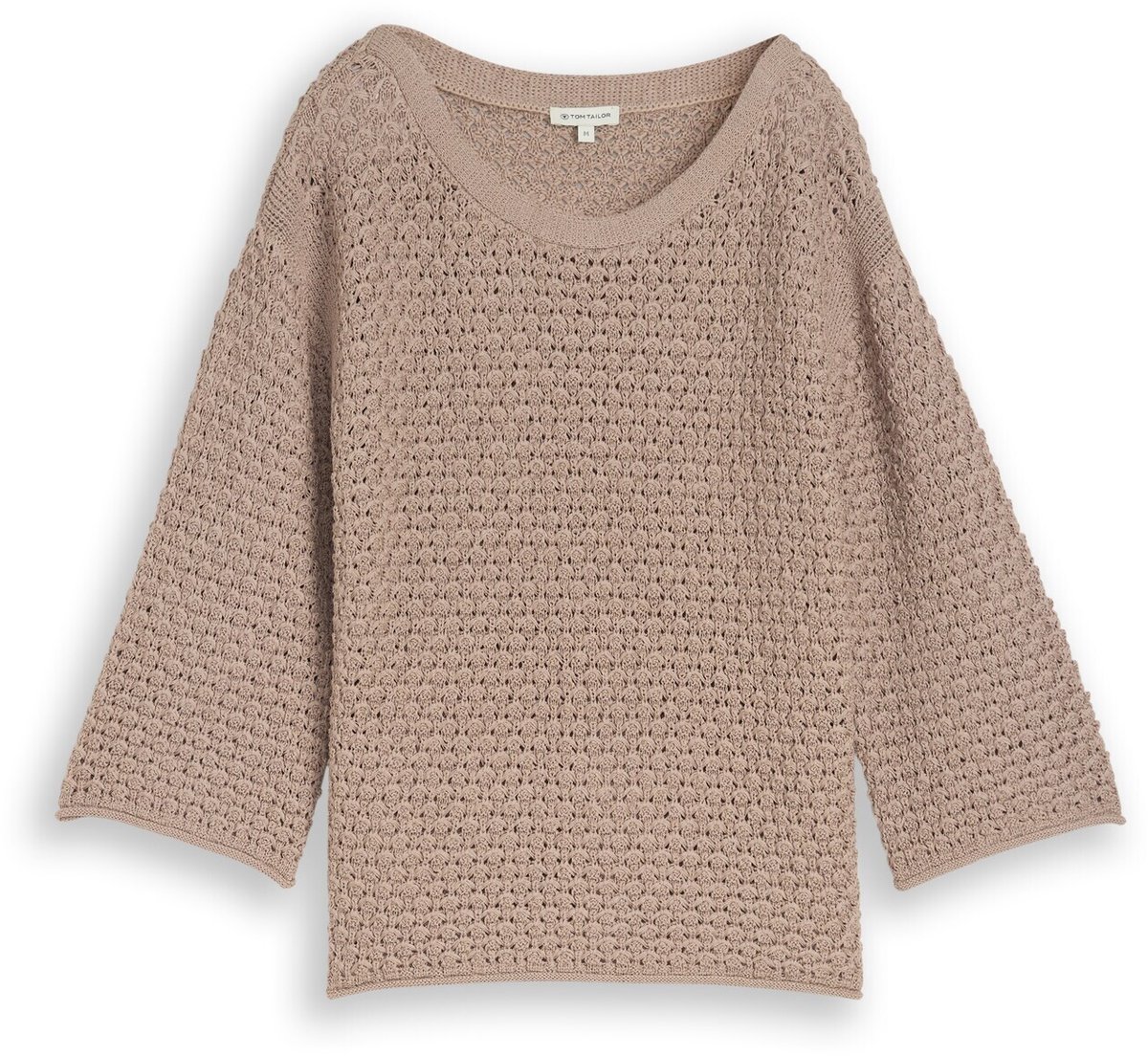 Tom Tailor - Loose fit gebreide trui met gaatjespatroon - Maat S - soft taupe grey