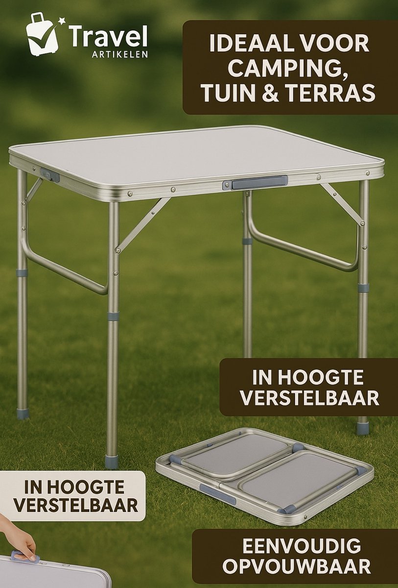 Opvouwbare Campingtafel Aluminium – Lichtgewicht & Verstelbaar – Inklapbare Tafel voor Camping, Balkon & Tuin – 60x45 cm