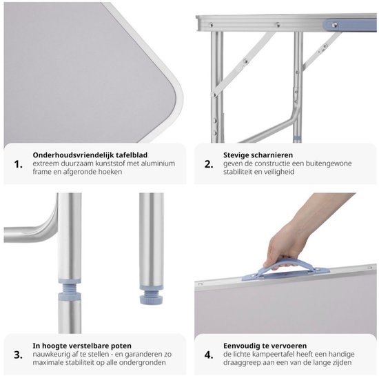 Opvouwbare Campingtafel Aluminium - Lichtgewicht & Verstelbaar - Inklapbare Tafel voor Camping, Balkon & Tuin - 60x45 cm van Merkloos — afbeelding 3