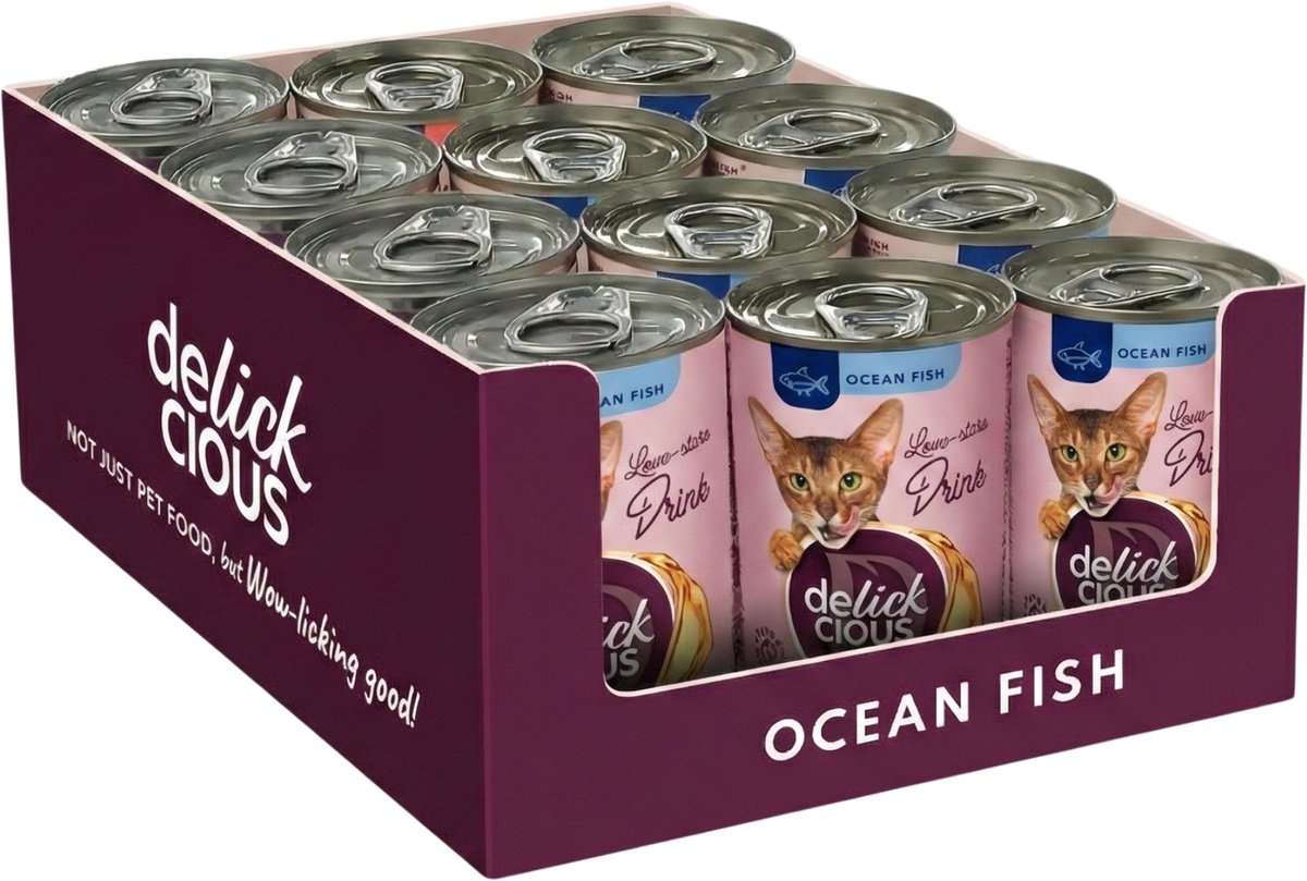 delickcious DELICKCIOUS Katten Drink met Oceaanvis – Vloeibare Aanvullende Kattenvoeding met Omega-3, Taurine & Zeewierextract 12x140g