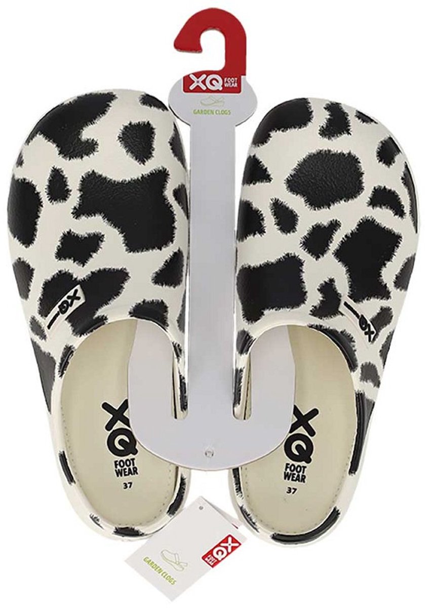 XQ dames tuinklomp - clog garden - zwart/wit koeien print - maat 38