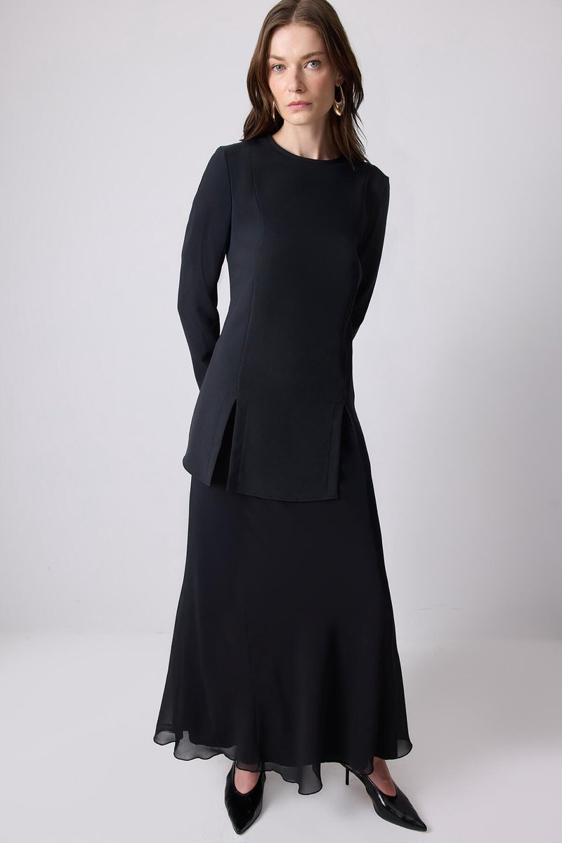 Touché Privé - Chiffon rok met elastische taille - Zwart - Dames