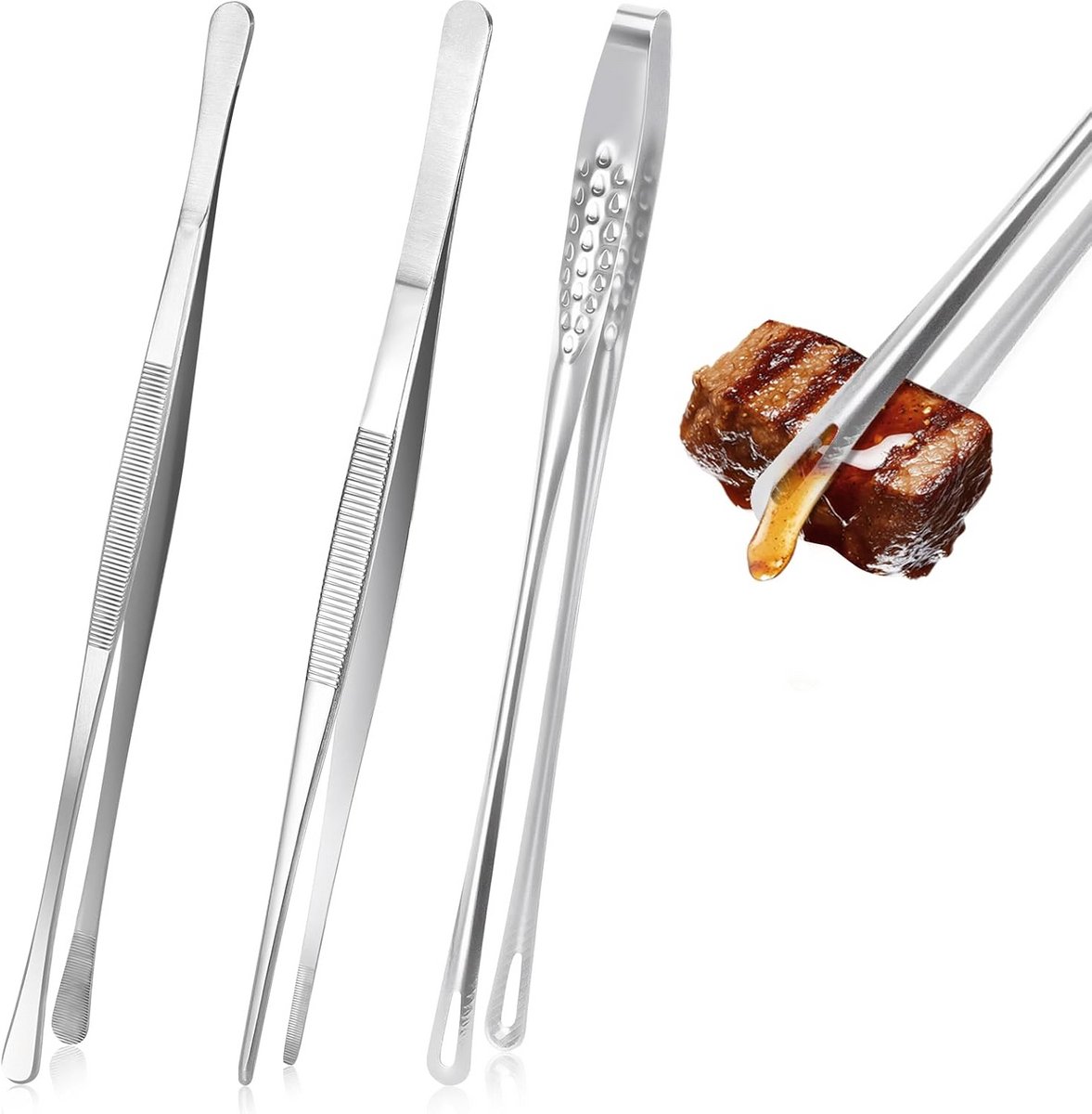 Set van 3 Extra Lange RVS Kook- en Grilltangen voor BBQ en Keuken, 30 cm
