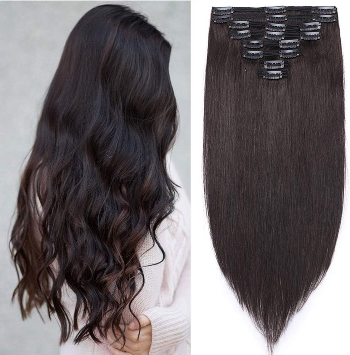 Clip-in Extensions Echt Haar 8 Delig Set Lengte en Volume Vergroten