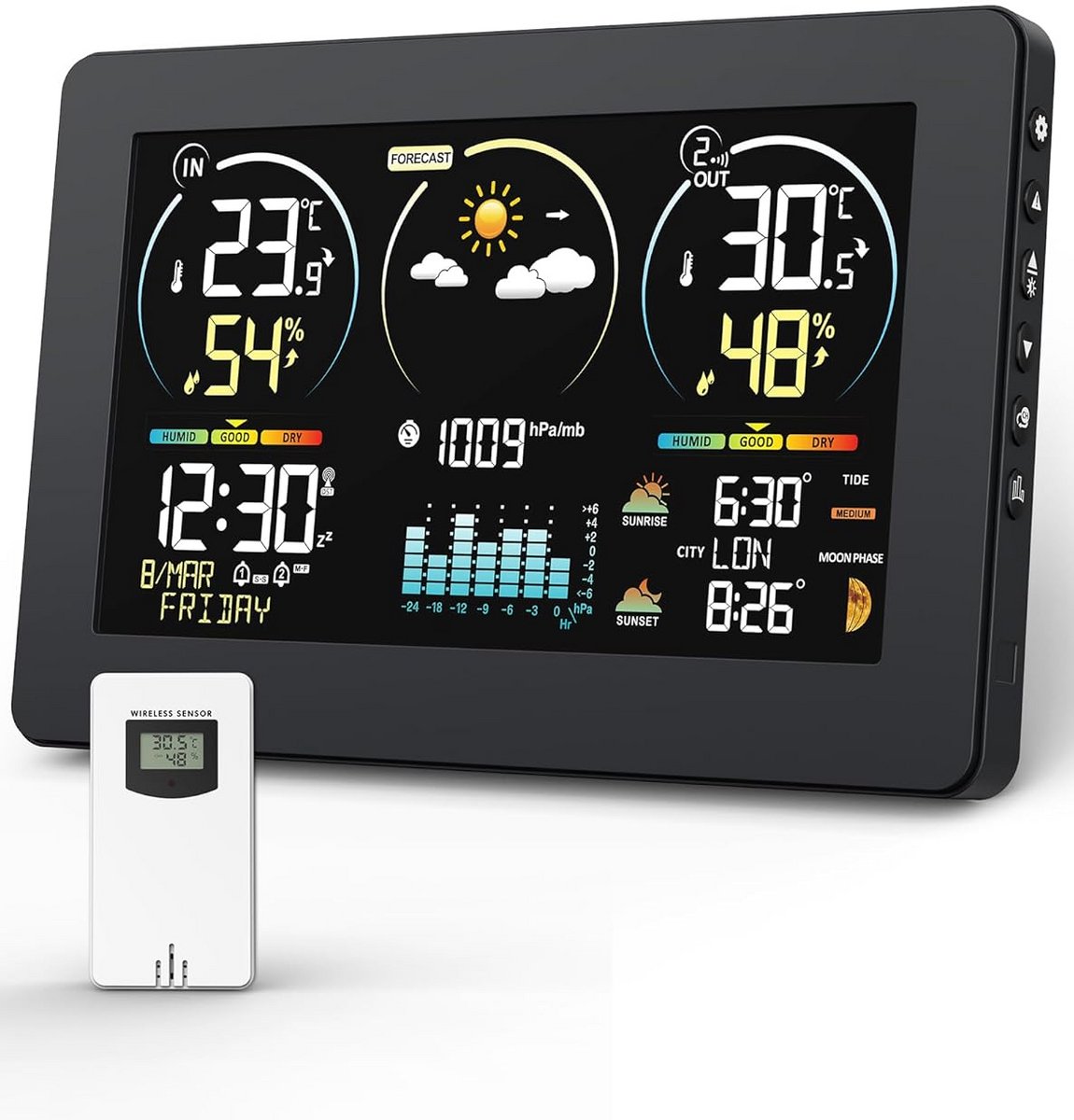 Weerstation Binnen en Buiten - Weerstation Draadloos Binnen Buiten - Weerstation met Buitensensor - Temperatuur
